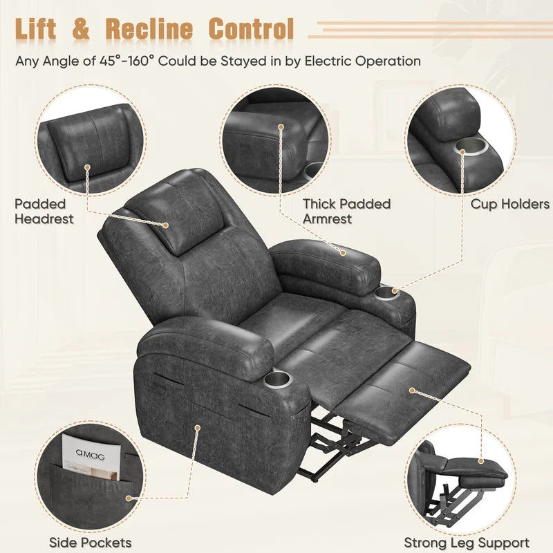 Power Lift Recliner Chair Massage Designed Leathaire Fabric Single Sofa Specifically for Nursing,Black
