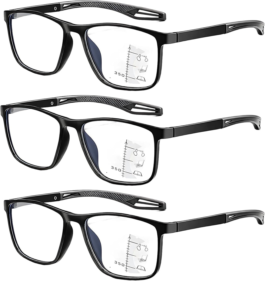 3Pcs Auto Focus Glasses, Bifocal Reading Glasses, Progressive Multifocal Glasses for Men, Varifocal Glasses (Mid-Near Range, 2X, 2.5X, 3X)