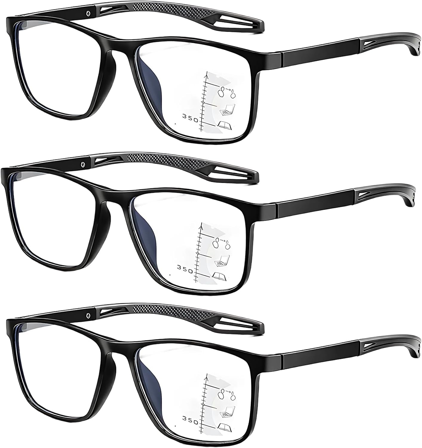 3Pcs Auto Focus Glasses, Bifocal Reading Glasses, Progressive Multifocal Glasses for Men, Varifocal Glasses (Mid-Near Range, 2X, 2.5X, 3X)