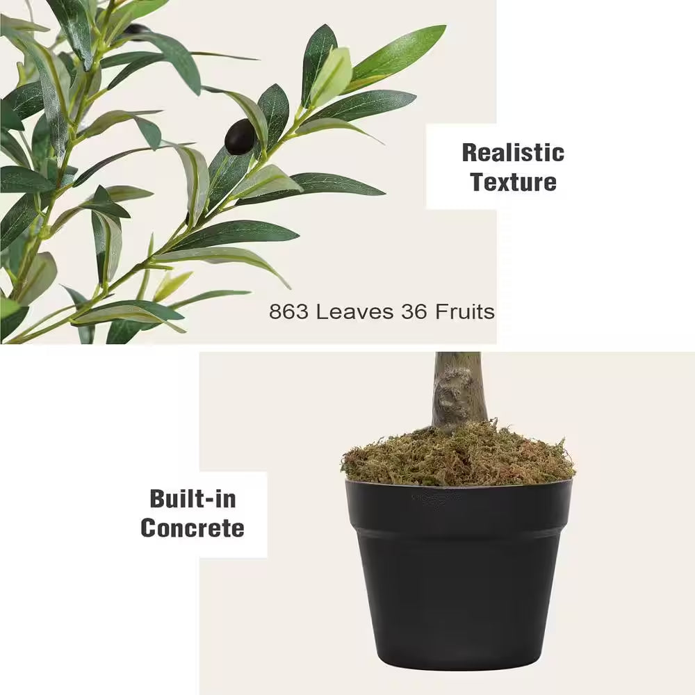 New Year Trees 7 Ft. Artificial Olive Tree 84In Fake Plants with Black Pot Indoor Outdoor Bedroom Living Room Office Dec