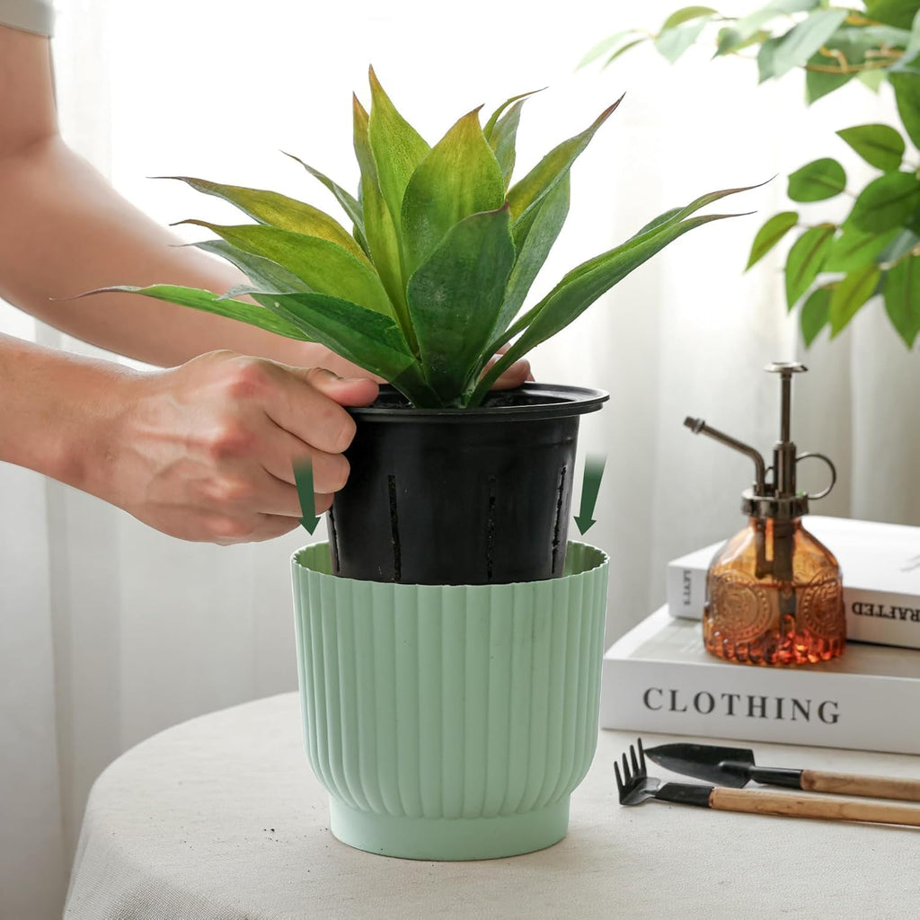 4.5 Inch Plant Pots Self Watering, 6 Pack African Violet Pots, Small Plant Pots for Plants, Small Indoor Plant Pot, Self Watering Planter for African Violet, Succulents (6 Pack 4.5" Pots, Green)