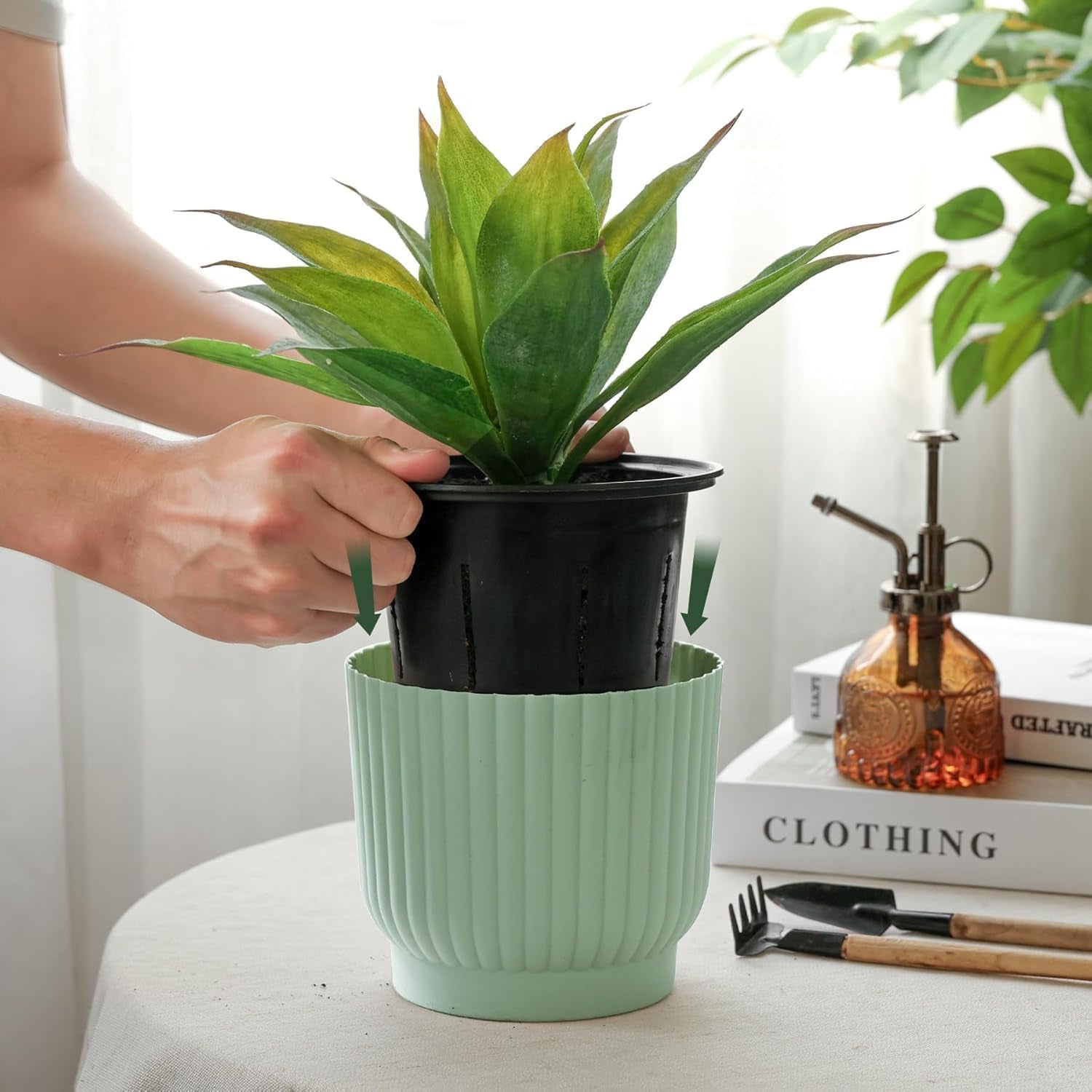 4.5 Inch Plant Pots Self Watering, 6 Pack African Violet Pots, Small Plant Pots for Plants, Small Indoor Plant Pot, Self Watering Planter for African Violet, Succulents (6 Pack 4.5" Pots, Green)