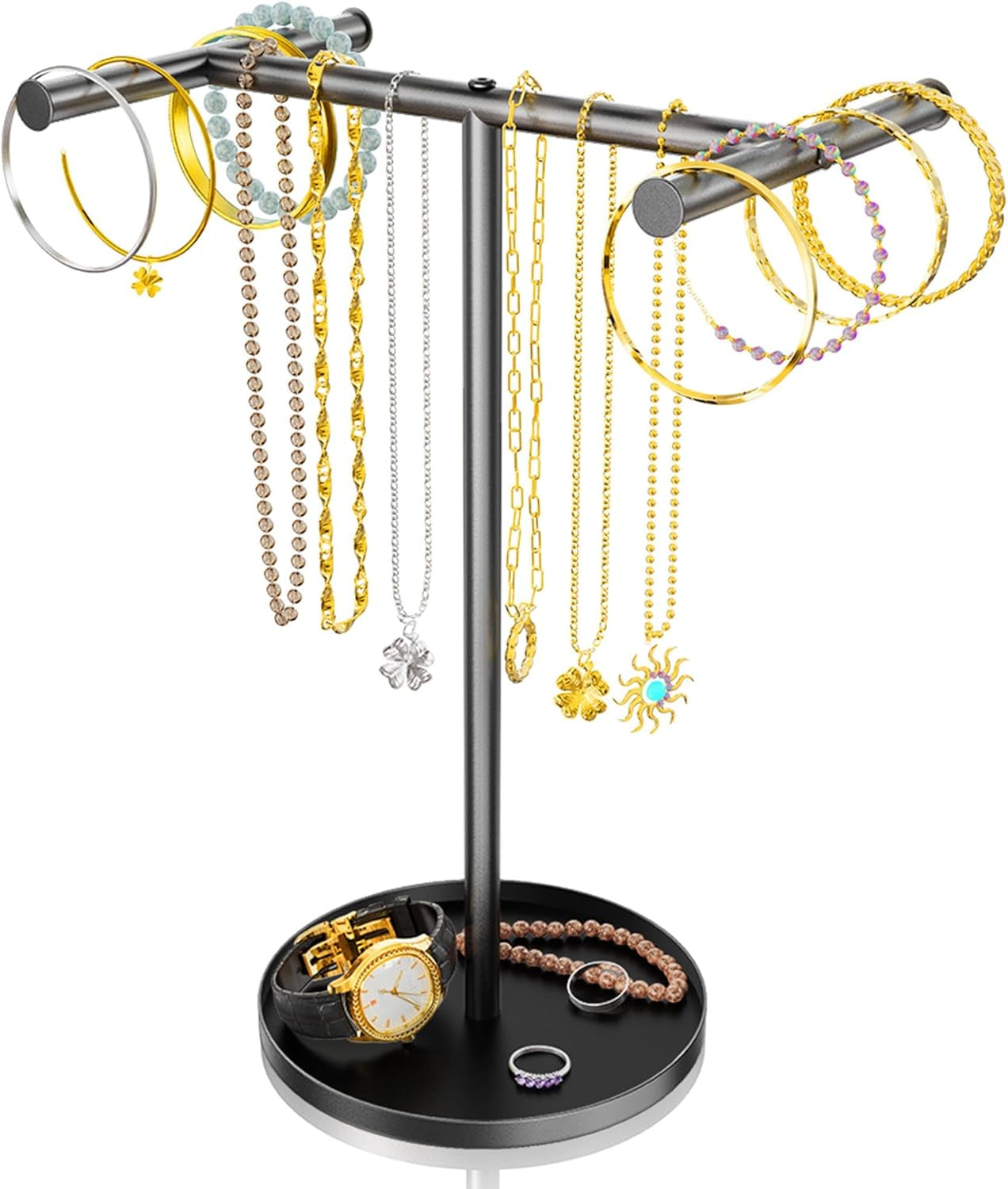 Necklace Holder Organizer, Metal Jewelry Stand to Prevent Bangles, Necklaces, Bracelets, Rings, Earrings and Watch Tangling