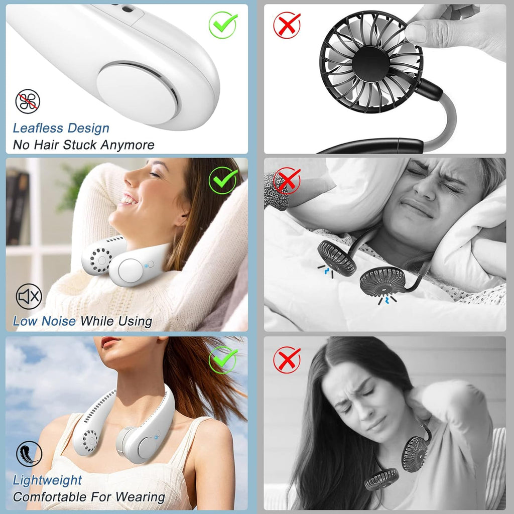 Portable Neck Fan, Bladeless Hanging Fan with 360° Airflow & 3 Speeds, USB Rechargeable Wearable Cooling Fan for Sports, Home, Office, Camping, Hiking, Indoor and Outdoor Use for Men and Women