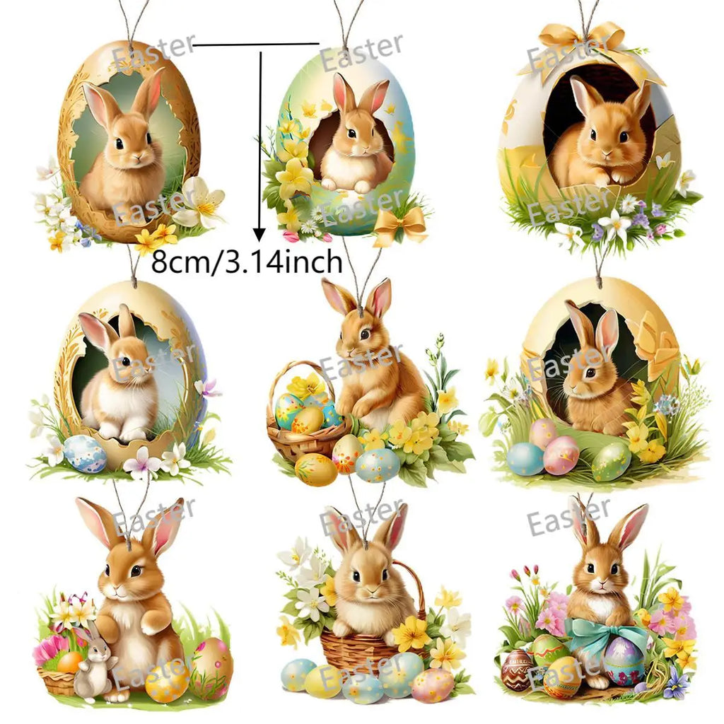 18Pcs/Set Easter Ornament, 2D Wooden Pendant, Home Decoration, Courtyard Garden Decoration, Holiday Decoration