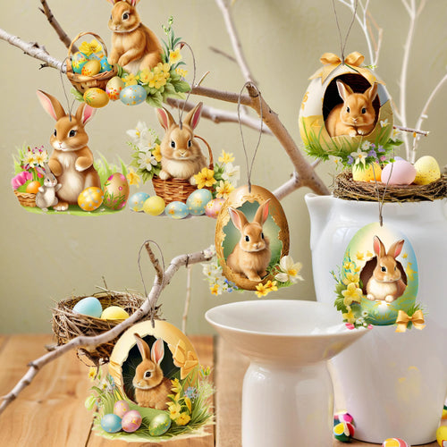 18Pcs/Set Easter Ornament, 2D Wooden Pendant, Home Decoration, Courtyard Garden Decoration, Holiday Decoration