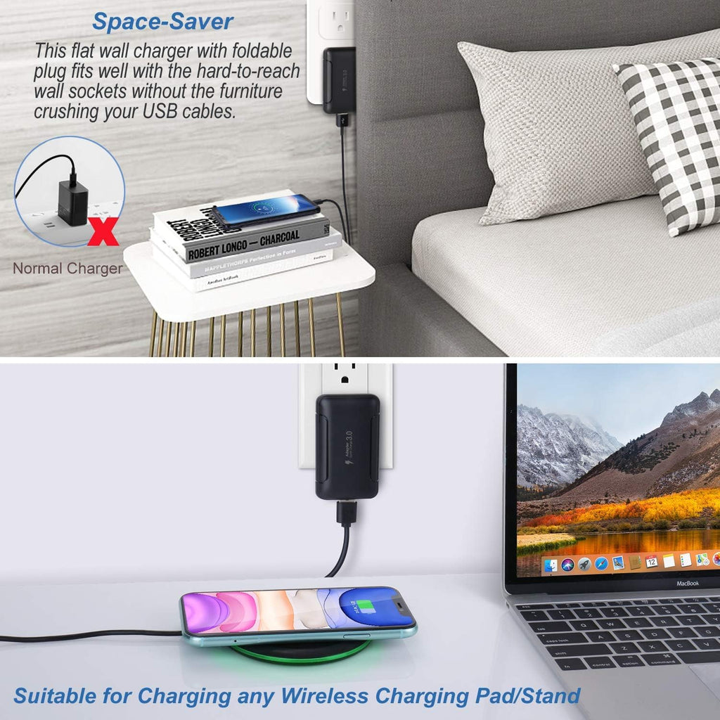 Ultra Slim Flat Portable USB Wall Charger Plug, 2 Pack Black