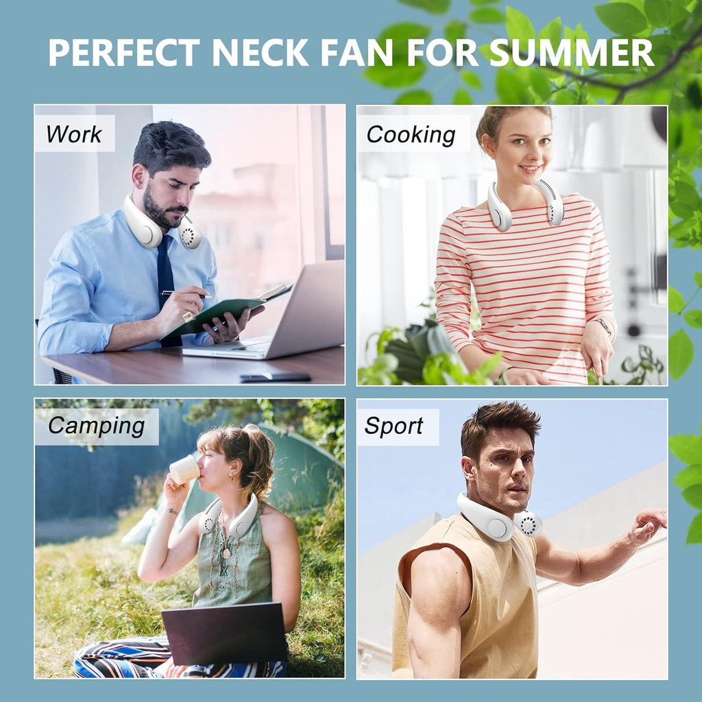 Portable Neck Fan, Bladeless Hanging Fan with 360° Airflow & 3 Speeds, USB Rechargeable Wearable Cooling Fan for Sports, Home, Office, Camping, Hiking, Indoor and Outdoor Use for Men and Women