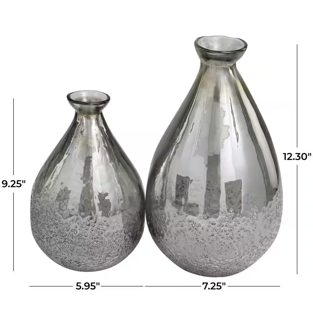 Gray Textured Teardrop Glass Decorative Vase (Set of 2)