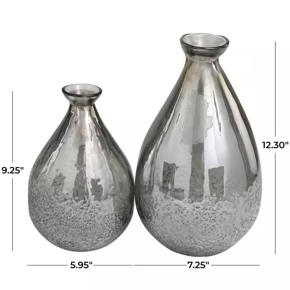 Gray Textured Teardrop Glass Decorative Vase (Set of 2)