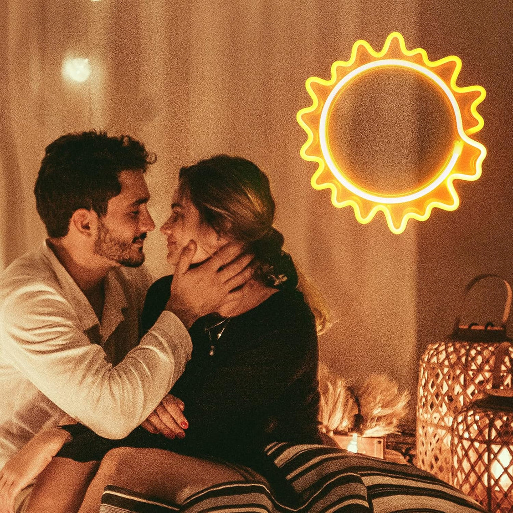 Sun Neon Signs, Neon Lights Signs Sunflower Warm White Light up Signs for Wall Decor Battery and USB Operated Neon Decorative Lights for Home, Bedroom, Bar, Party, Wedding, Christmas