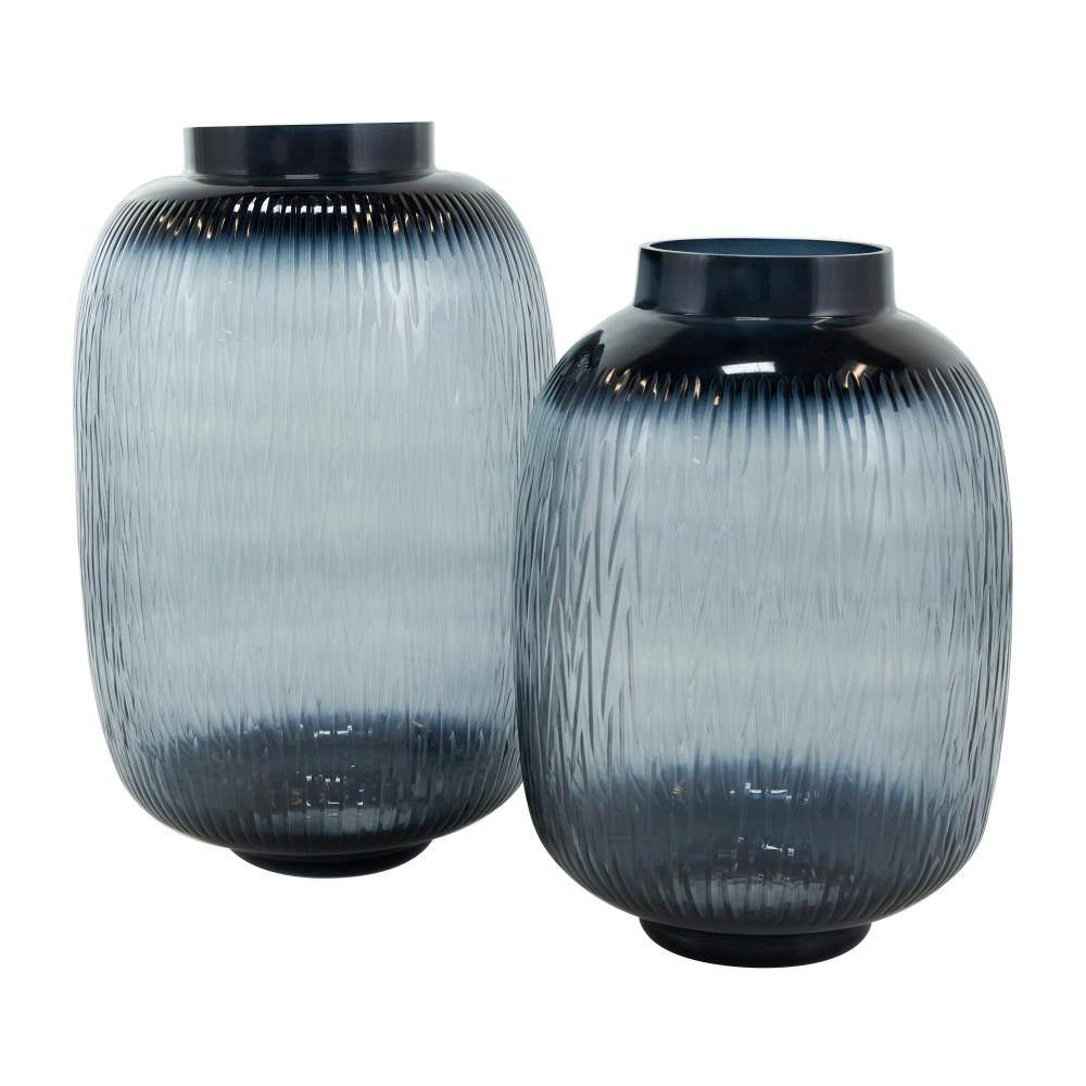 Black Textured Ombre Glass Decorative Vase (Set of 2)