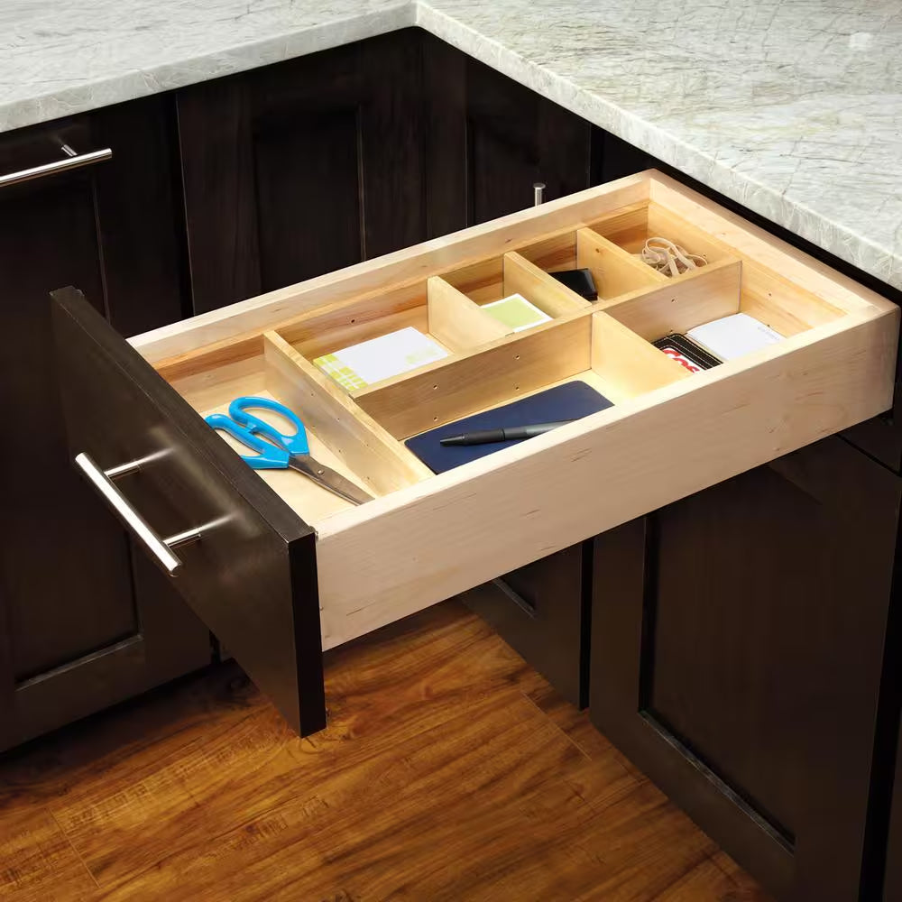 2.5 In. H X 15.38 In. W X 19.13 In. D Maple Wood Customizable Drop in Kitchen Cutlery Drawer Organizer