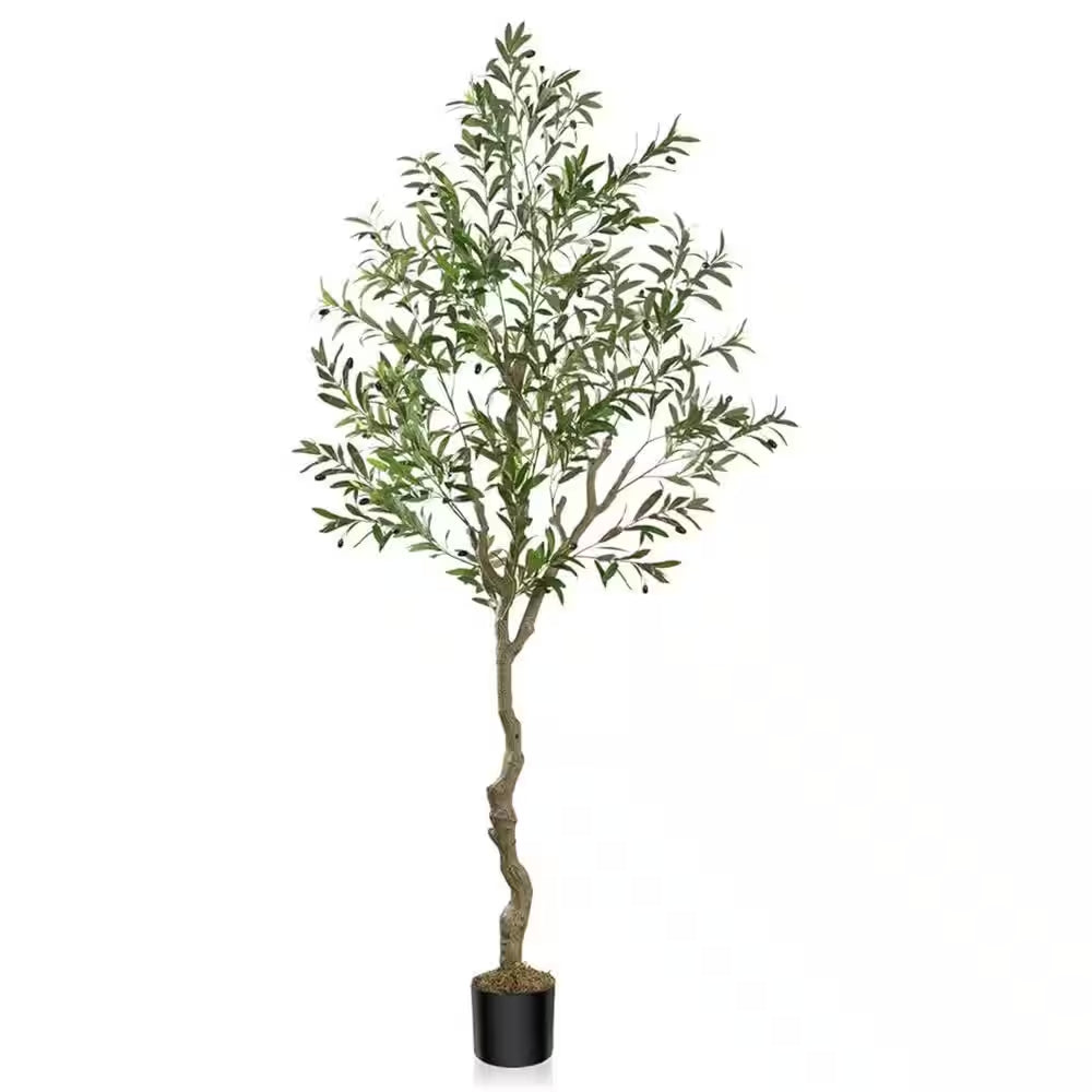 New Year Trees 7 Ft. Artificial Olive Tree 84In Fake Plants with Black Pot Indoor Outdoor Bedroom Living Room Office Dec