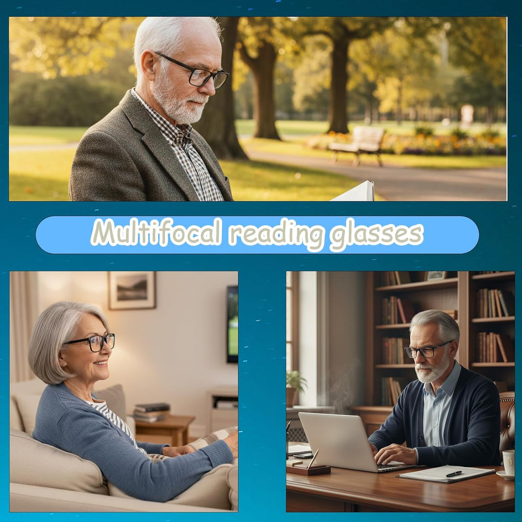 3Pcs Auto Focus Glasses, Bifocal Reading Glasses, Progressive Multifocal Glasses for Men, Varifocal Glasses (Mid-Near Range, 2X, 2.5X, 3X)