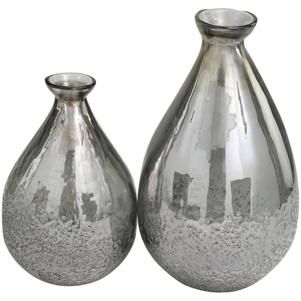 Gray Textured Teardrop Glass Decorative Vase (Set of 2)