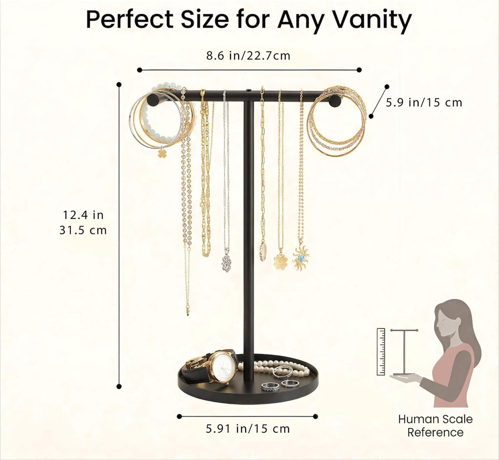 Necklace Holder Organizer, Metal Jewelry Stand to Prevent Bangles, Necklaces, Bracelets, Rings, Earrings and Watch Tangling