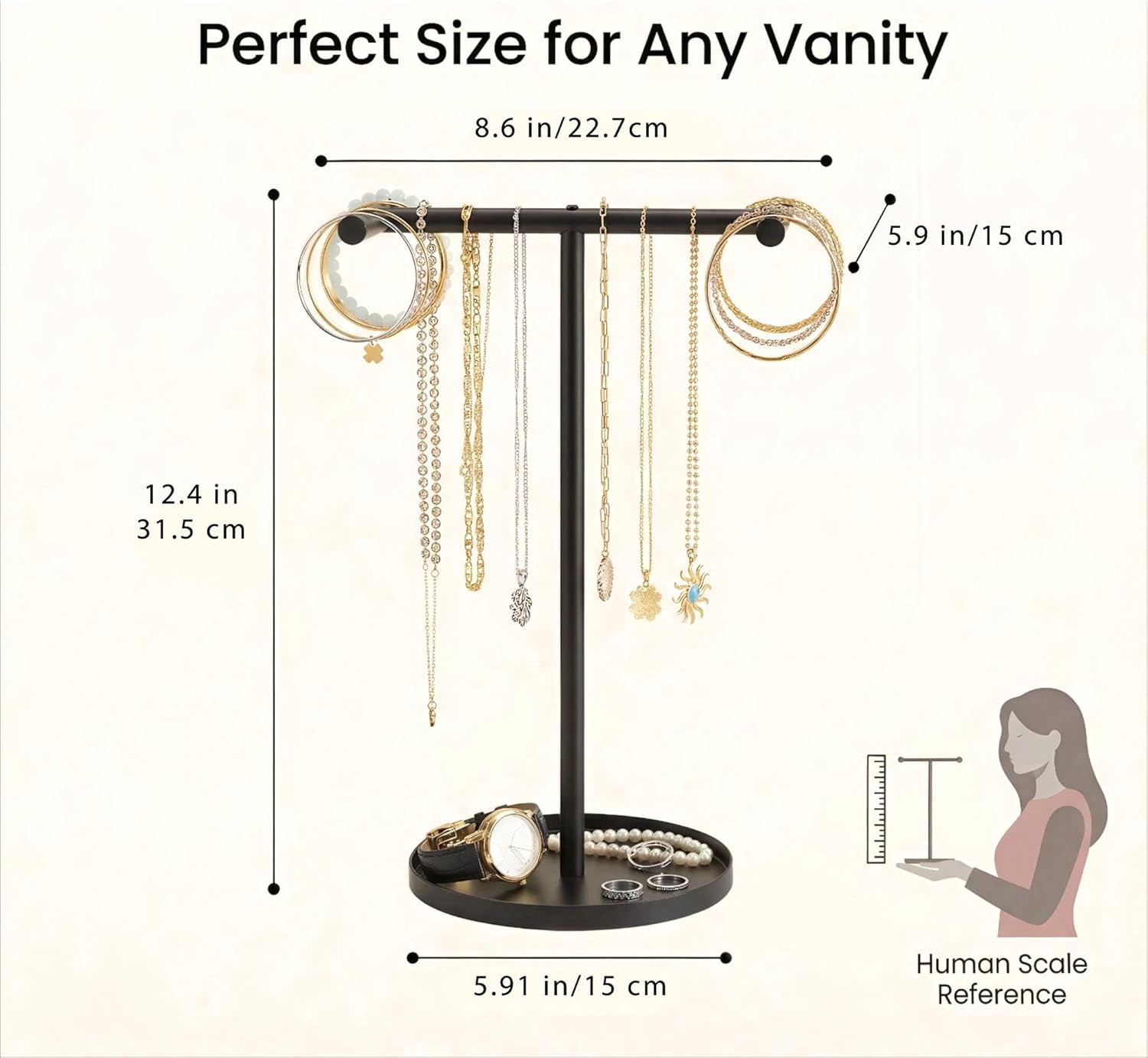 Necklace Holder Organizer, Metal Jewelry Stand to Prevent Bangles, Necklaces, Bracelets, Rings, Earrings and Watch Tangling
