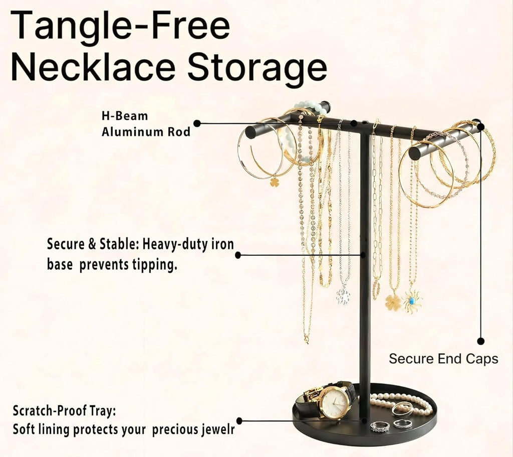 Necklace Holder Organizer, Metal Jewelry Stand to Prevent Bangles, Necklaces, Bracelets, Rings, Earrings and Watch Tangling