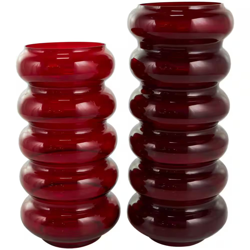 Red Bubble Glass Decorative Vase (Set of 2)