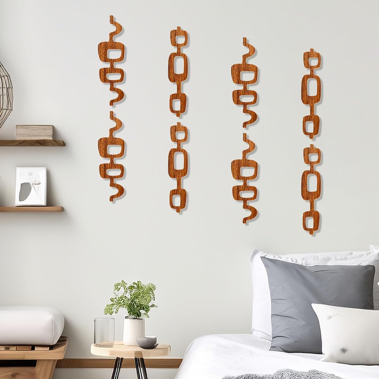 8 Pack Wood Wall Art Mid Century Modern Wall Art Decor Wood Panels for Wall Large Wood Abstract Geometric Wall Panels Decorative for Bedroom Living Room Home (Classic, Medium)