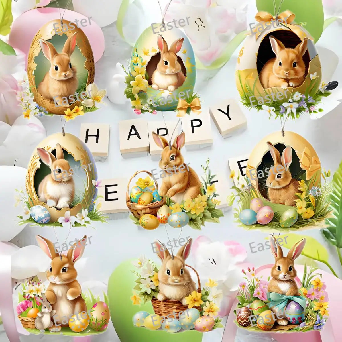 18Pcs/Set Easter Ornament, 2D Wooden Pendant, Home Decoration, Courtyard Garden Decoration, Holiday Decoration