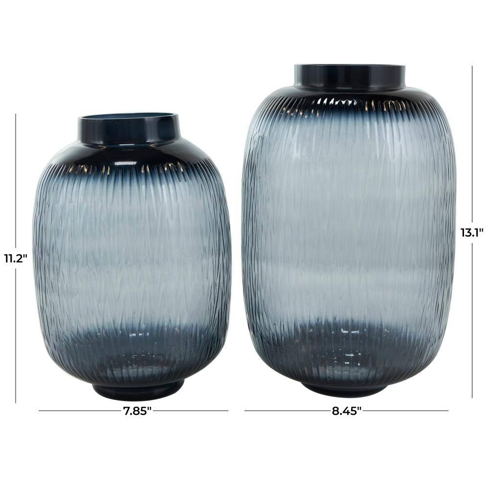 Black Textured Ombre Glass Decorative Vase (Set of 2)