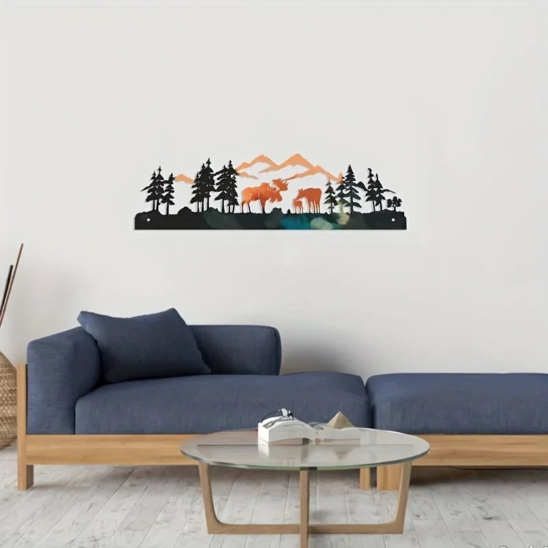 Metal Crafts Metal Wall Decoration, Home Decoration Art Forest Moose Living Room Interior Decoration Ornaments Wall Decoration