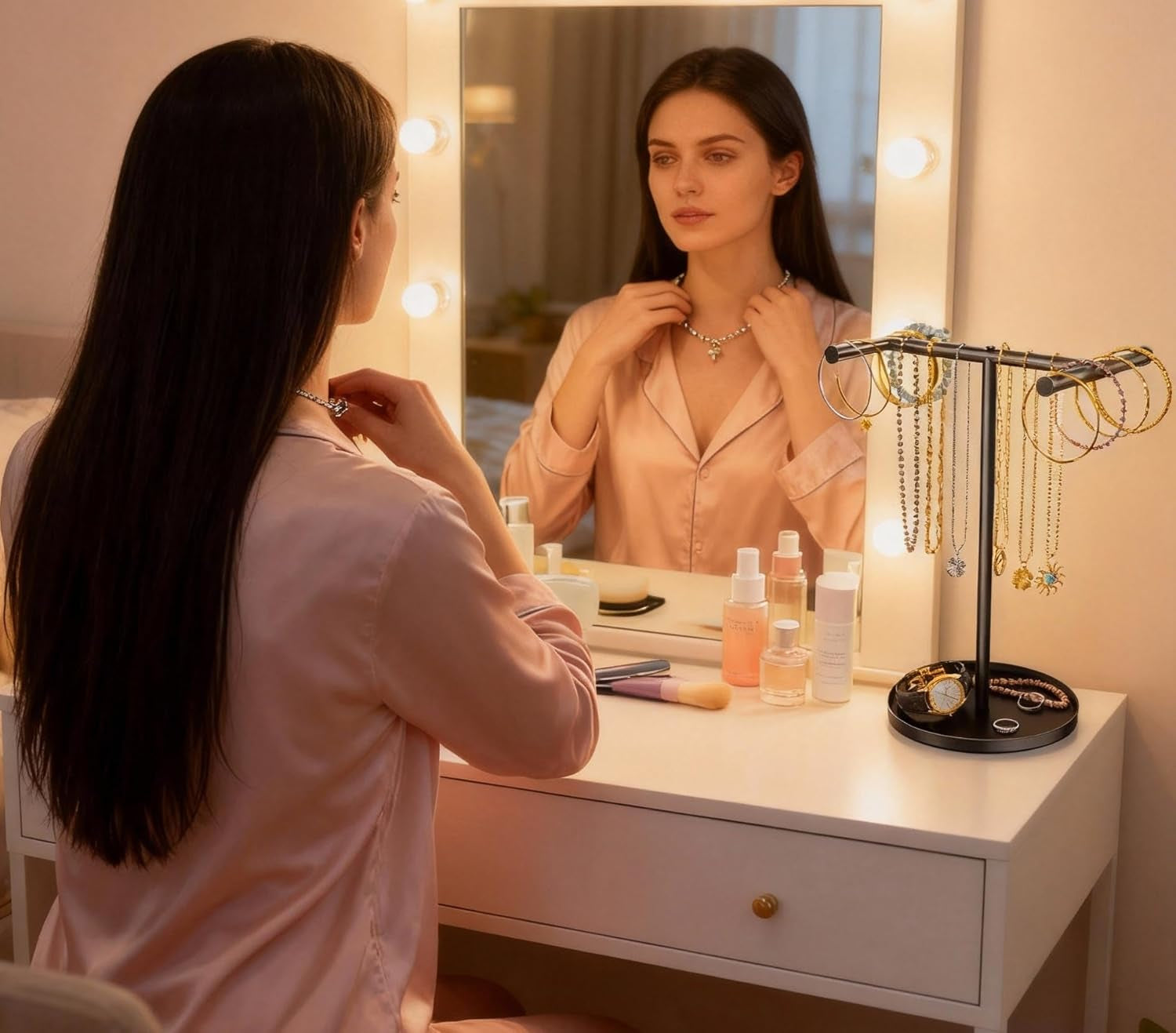 Necklace Holder Organizer, Metal Jewelry Stand to Prevent Bangles, Necklaces, Bracelets, Rings, Earrings and Watch Tangling