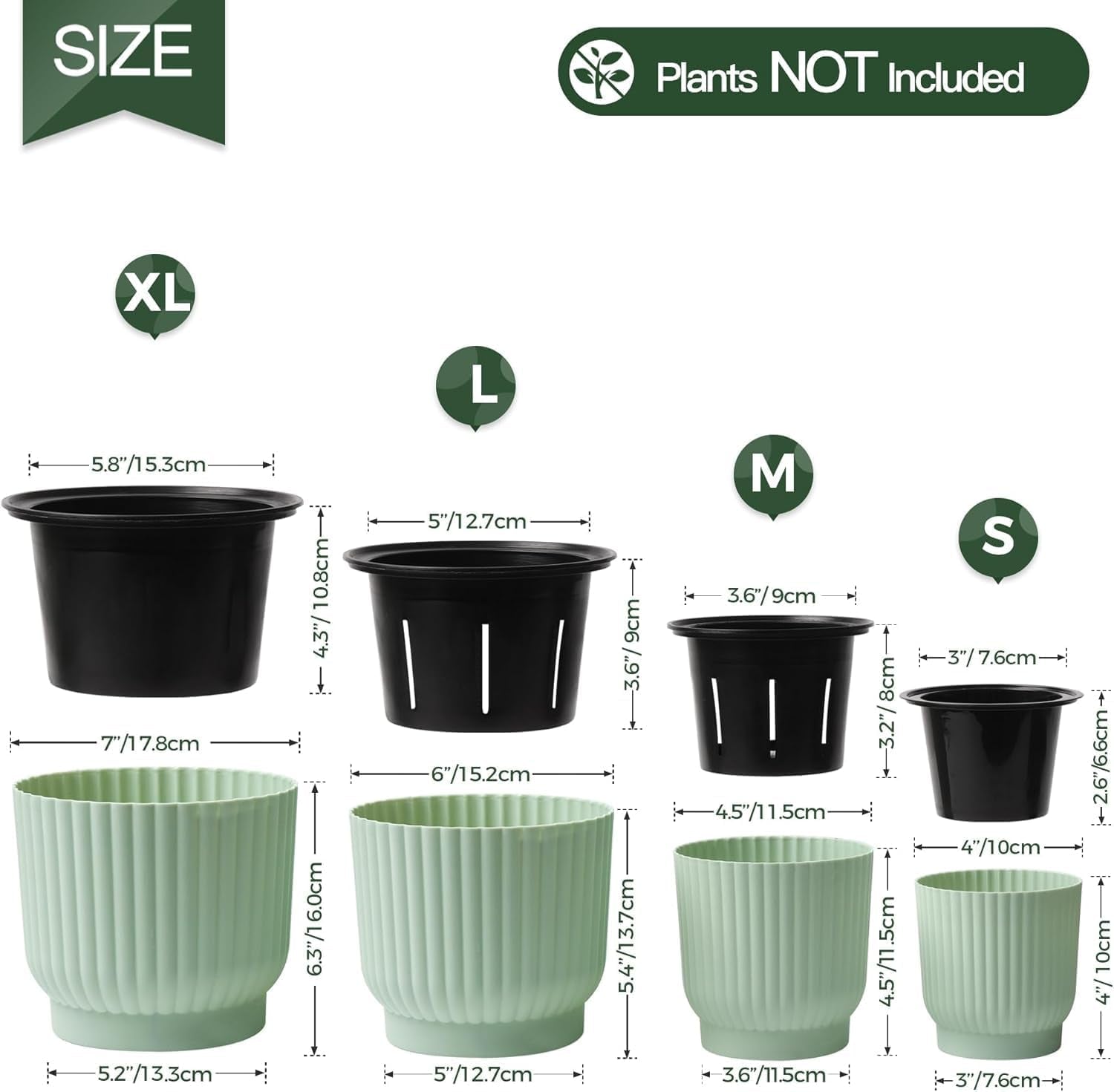 4.5 Inch Plant Pots Self Watering, 6 Pack African Violet Pots, Small Plant Pots for Plants, Small Indoor Plant Pot, Self Watering Planter for African Violet, Succulents (6 Pack 4.5" Pots, Green)