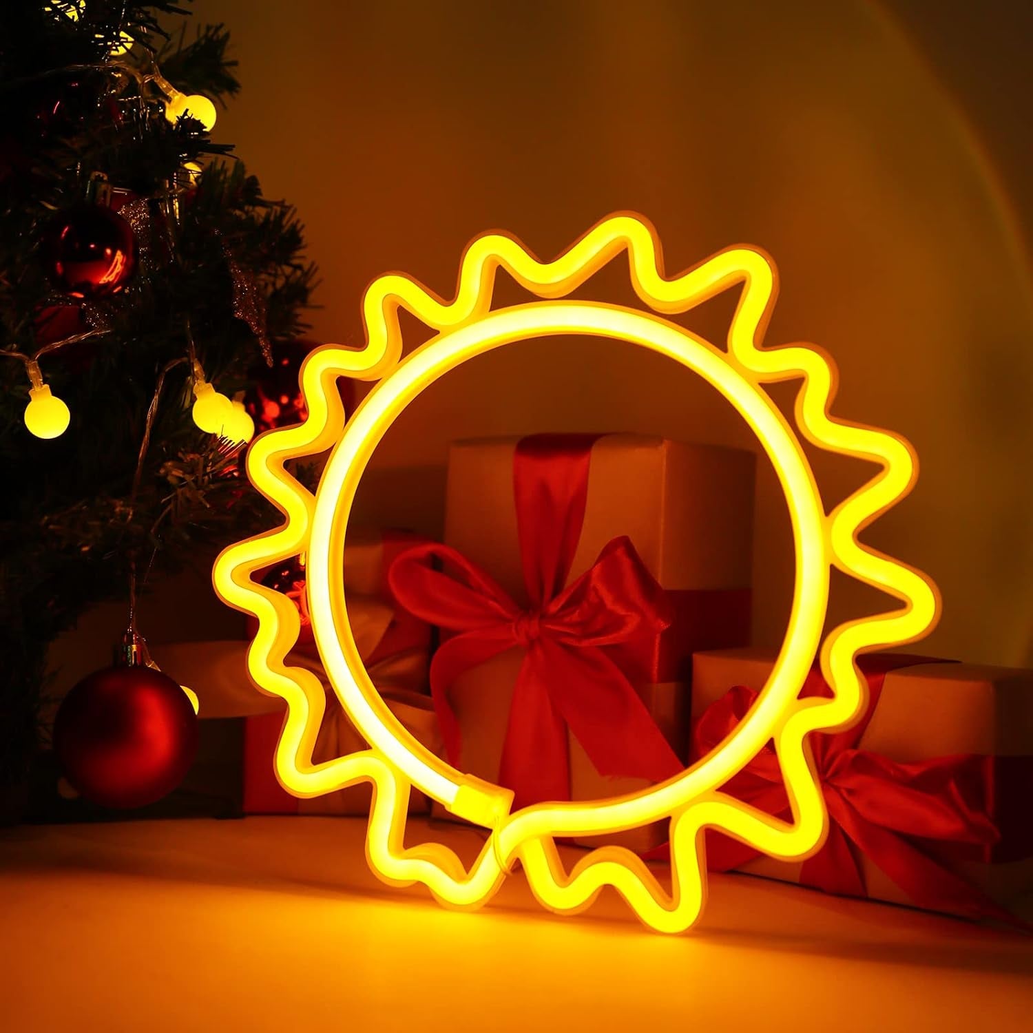 Sun Neon Signs, Neon Lights Signs Sunflower Warm White Light up Signs for Wall Decor Battery and USB Operated Neon Decorative Lights for Home, Bedroom, Bar, Party, Wedding, Christmas