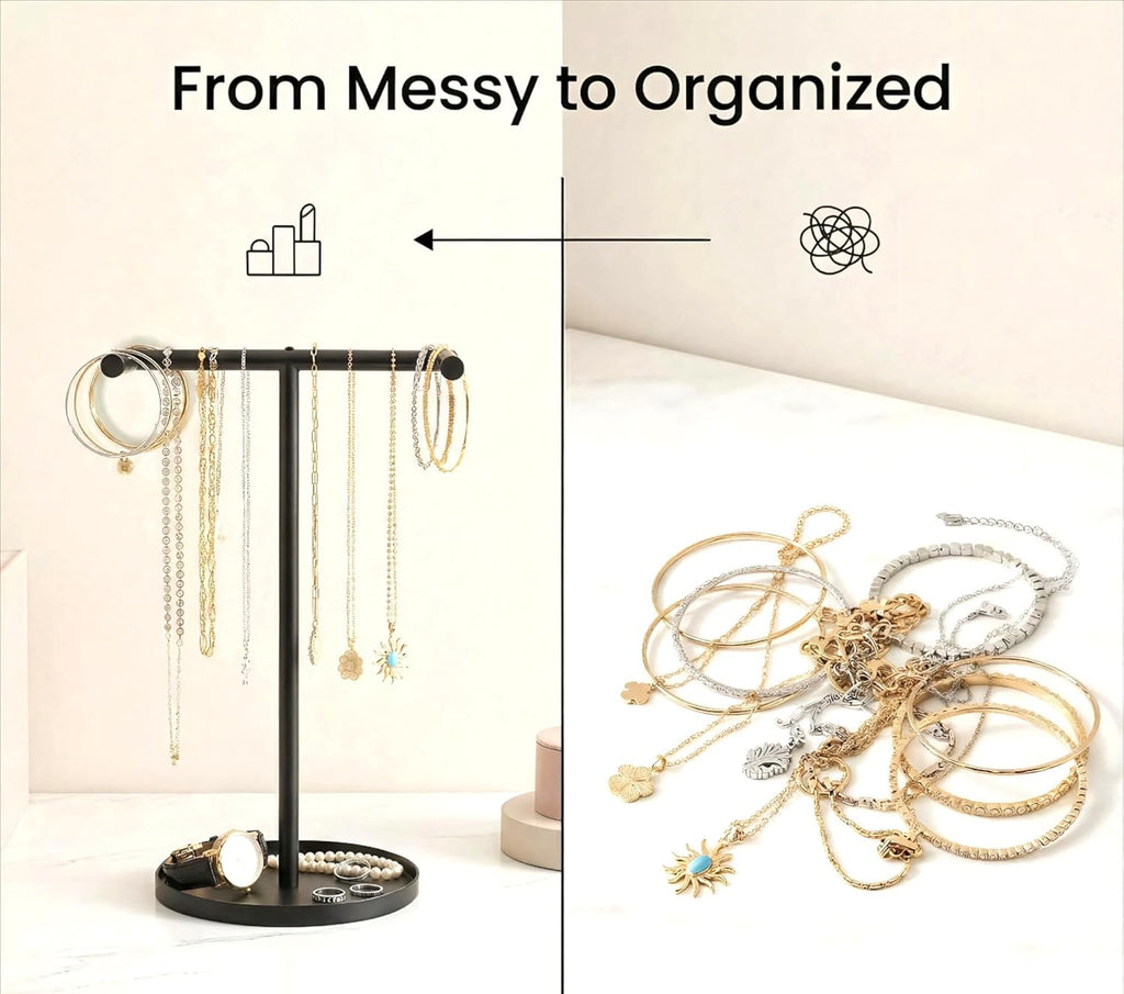 Necklace Holder Organizer, Metal Jewelry Stand to Prevent Bangles, Necklaces, Bracelets, Rings, Earrings and Watch Tangling