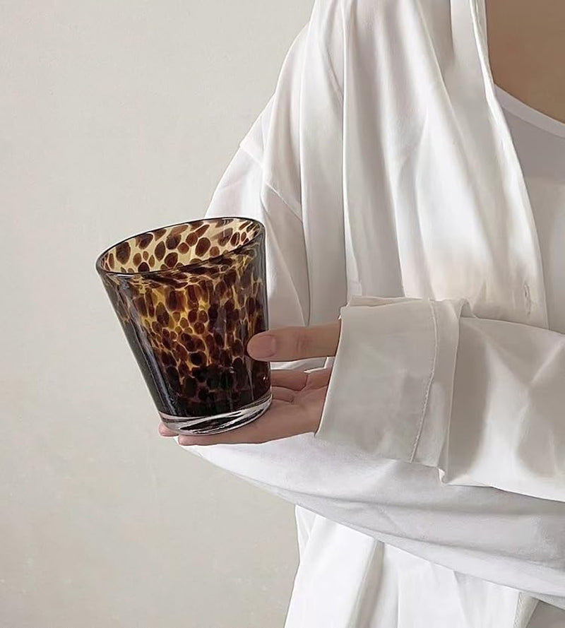 Leopard Print Vintage Drinking Glasses Y2K Cute Mugs Cheetah Print Aesthetic Cups Aesthetic Room Decor Aesthetic Stuff (Leopard Print,300Ml)