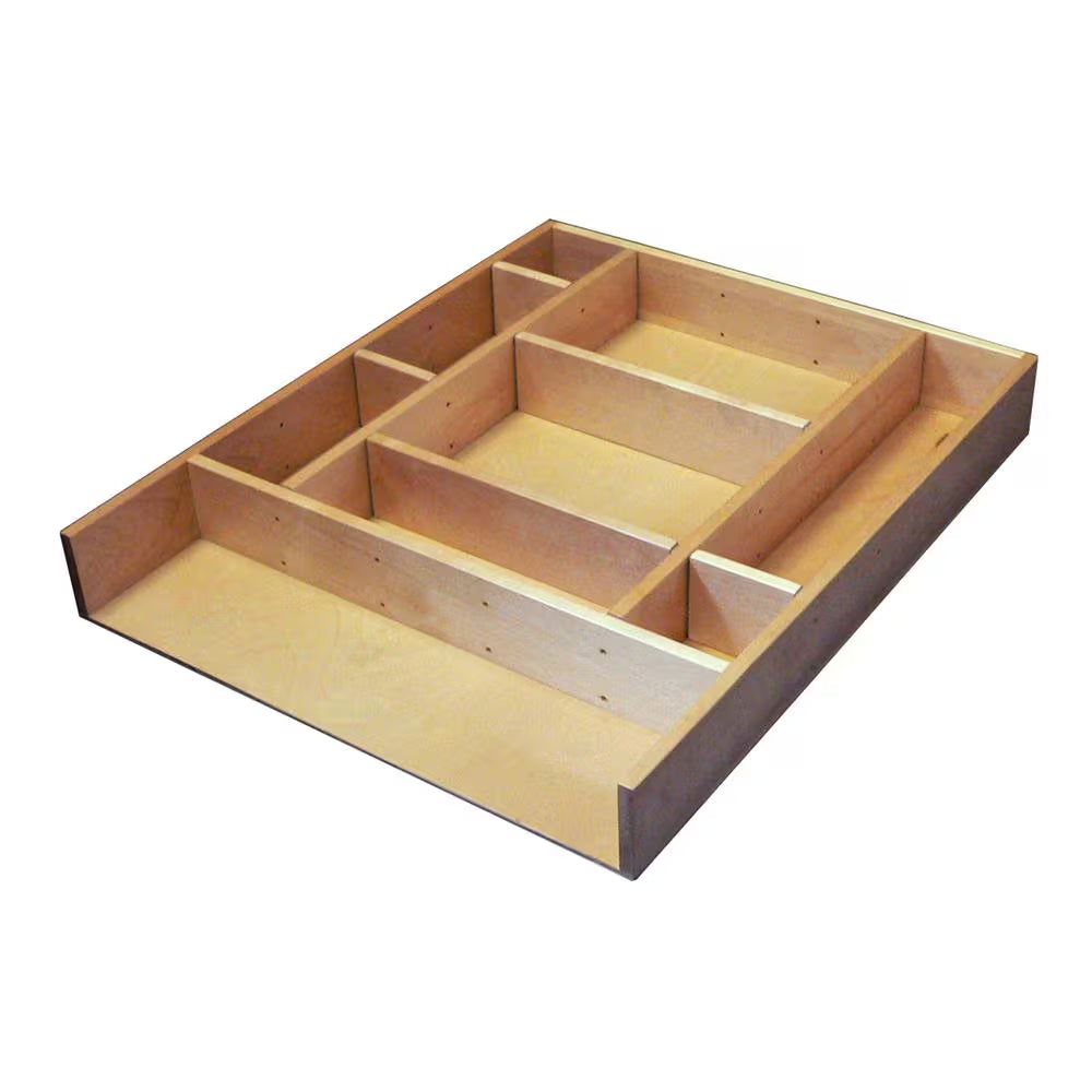 2.5 In. H X 15.38 In. W X 19.13 In. D Maple Wood Customizable Drop in Kitchen Cutlery Drawer Organizer