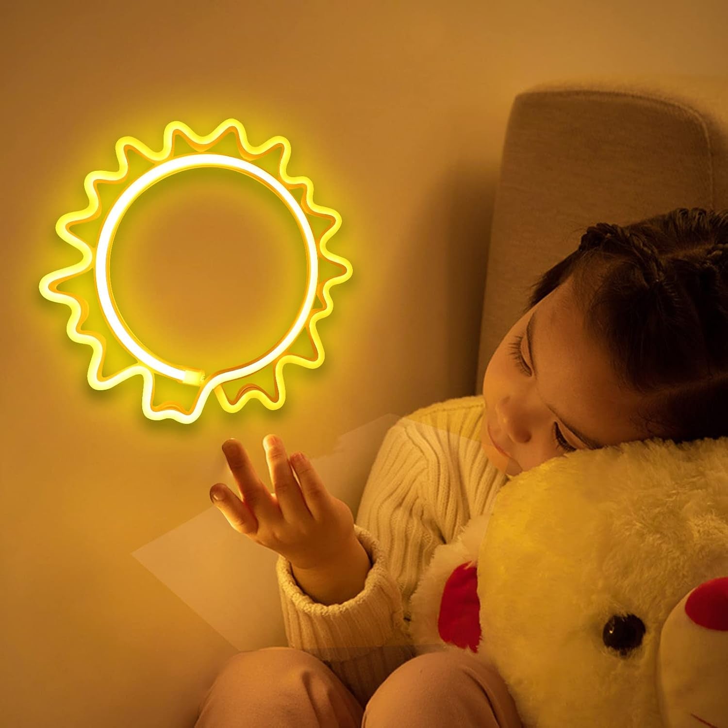 Sun Neon Signs, Neon Lights Signs Sunflower Warm White Light up Signs for Wall Decor Battery and USB Operated Neon Decorative Lights for Home, Bedroom, Bar, Party, Wedding, Christmas