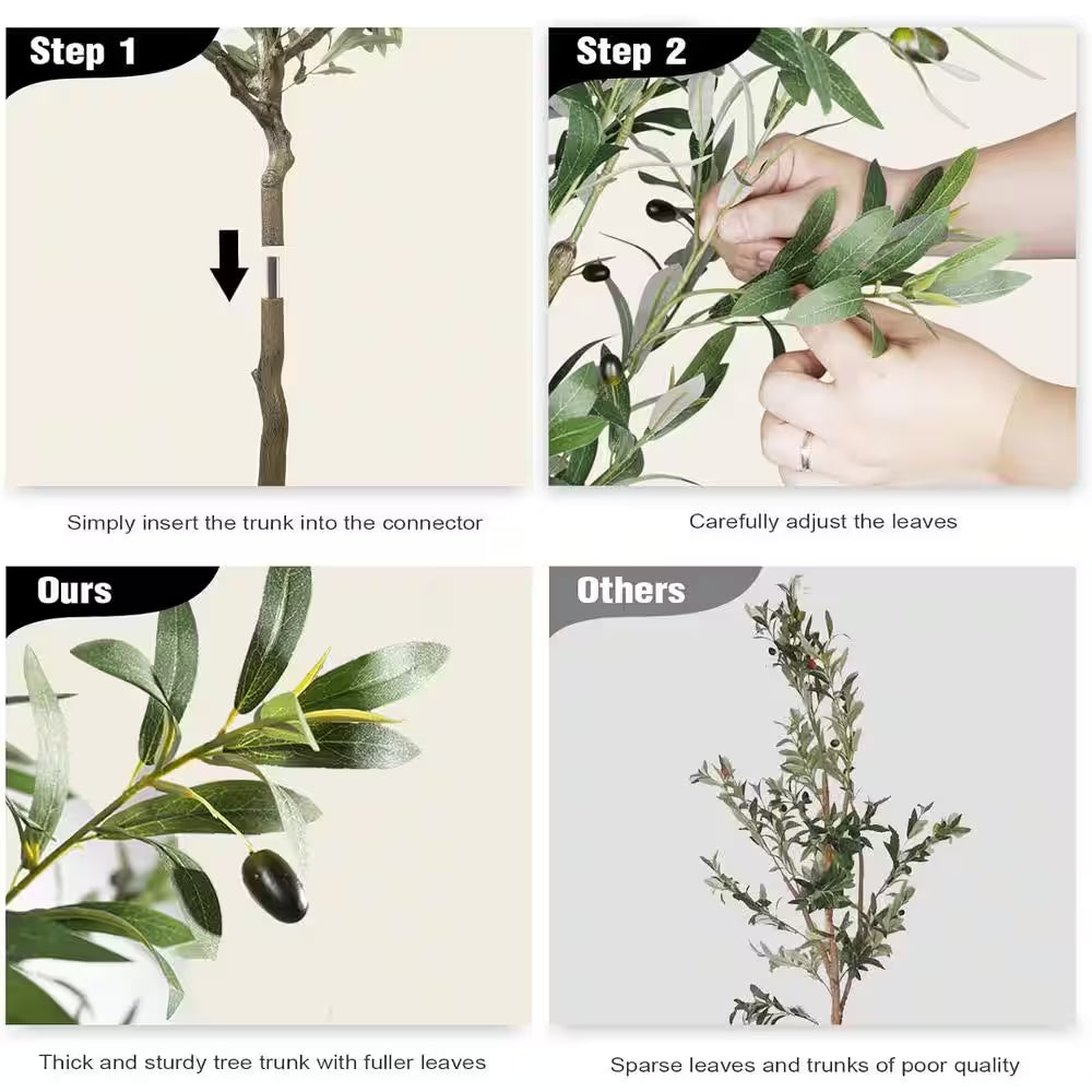 New Year Trees 7 Ft. Artificial Olive Tree 84In Fake Plants with Black Pot Indoor Outdoor Bedroom Living Room Office Dec