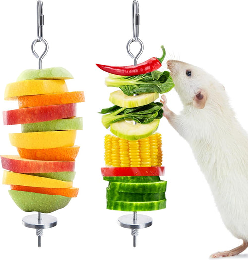 2Pcs Rat Enrichment Toys, 304 Stainless Steel Rat Foraging Toy for Fruit Vegetable Holder, Fancy Mice Cage Accessories Puzzle Toy, Hanging Rodent Toys Slow Feeder, Bird Foraging for Parakeet