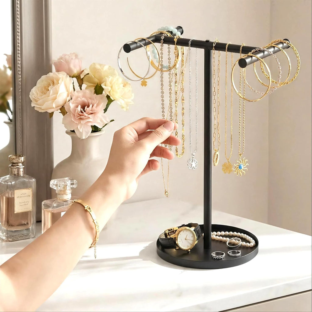 Necklace Holder Organizer, Metal Jewelry Stand to Prevent Bangles, Necklaces, Bracelets, Rings, Earrings and Watch Tangling