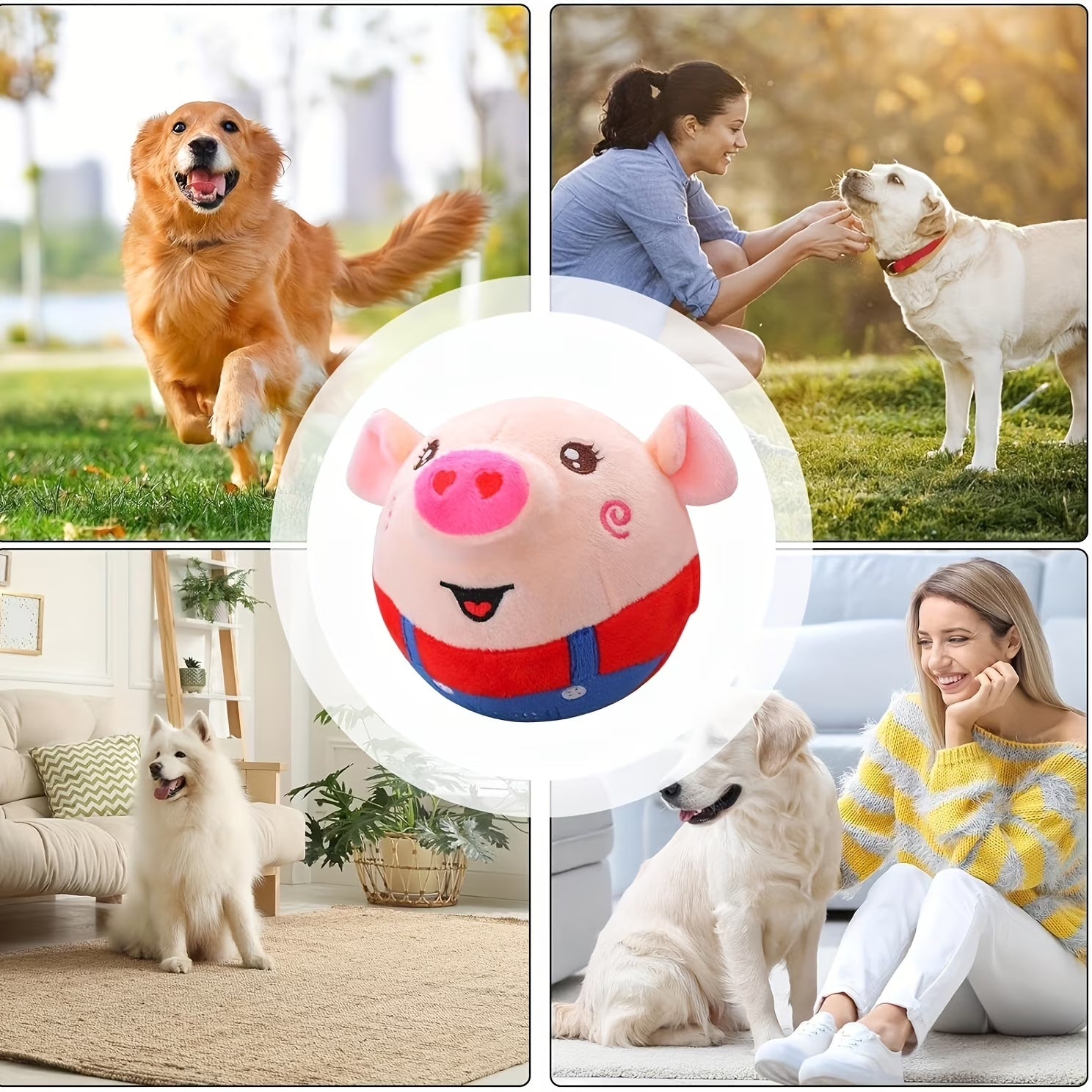Moving , USB Rechargeable Interactive Washable Cartoon Pig Plush Sound Electronic Dog Toy, Small Plush Sound Toys for Dogs