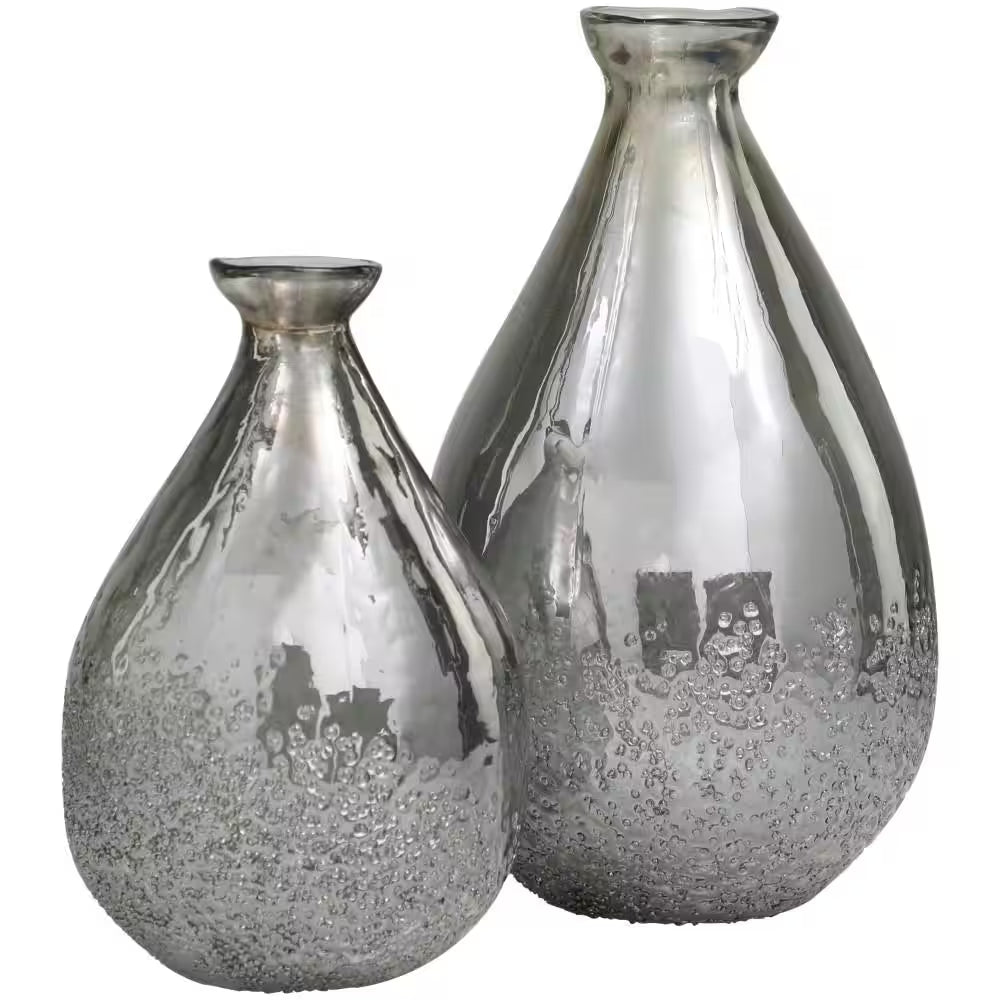 Gray Textured Teardrop Glass Decorative Vase (Set of 2)