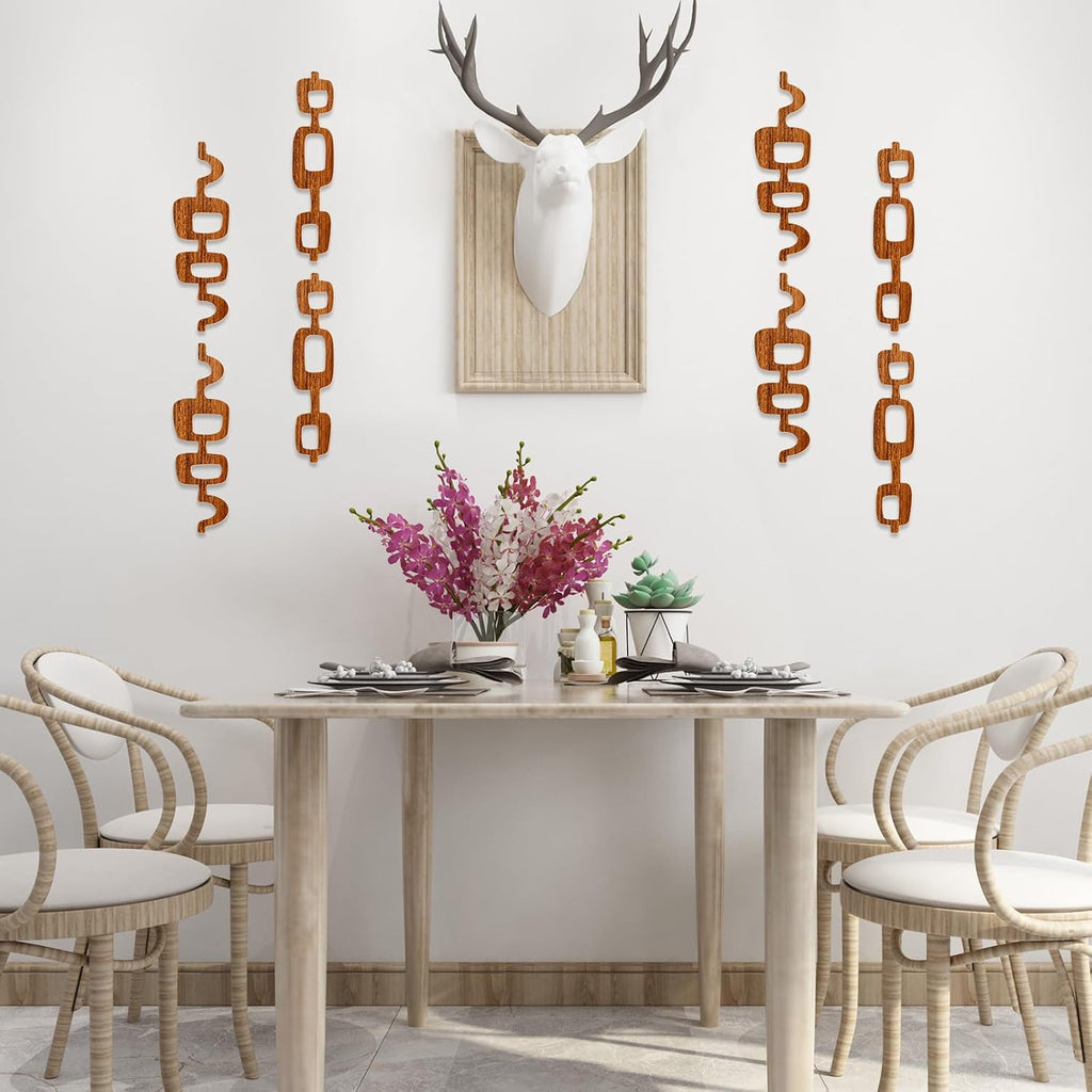 8 Pack Wood Wall Art Mid Century Modern Wall Art Decor Wood Panels for Wall Large Wood Abstract Geometric Wall Panels Decorative for Bedroom Living Room Home (Classic, Medium)