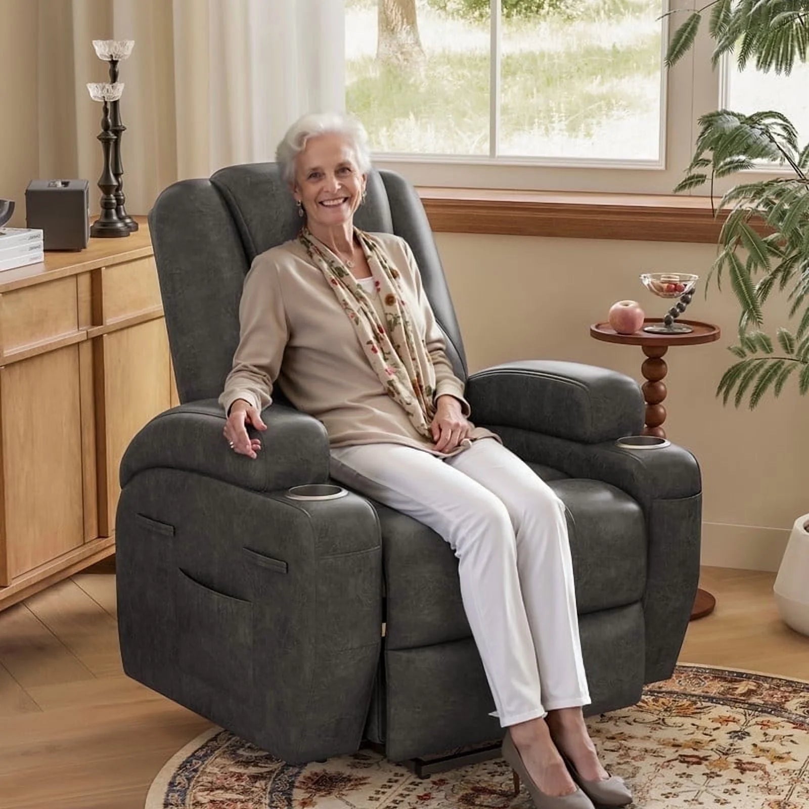 Power Lift Recliner Chair Massage Designed Leathaire Fabric Single Sofa Specifically for Nursing,Black