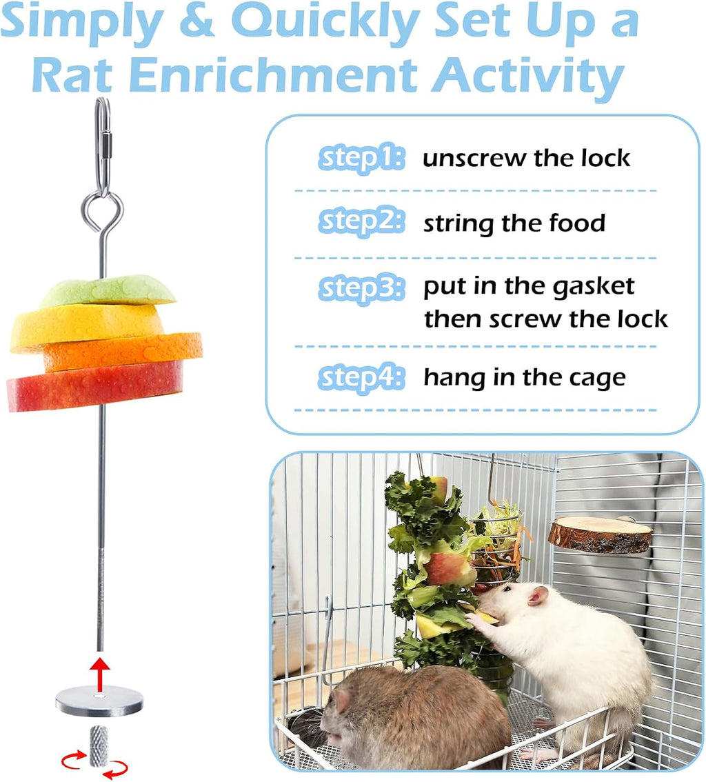 2Pcs Rat Enrichment Toys, 304 Stainless Steel Rat Foraging Toy for Fruit Vegetable Holder, Fancy Mice Cage Accessories Puzzle Toy, Hanging Rodent Toys Slow Feeder, Bird Foraging for Parakeet