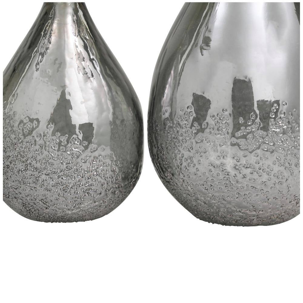 Gray Textured Teardrop Glass Decorative Vase (Set of 2)