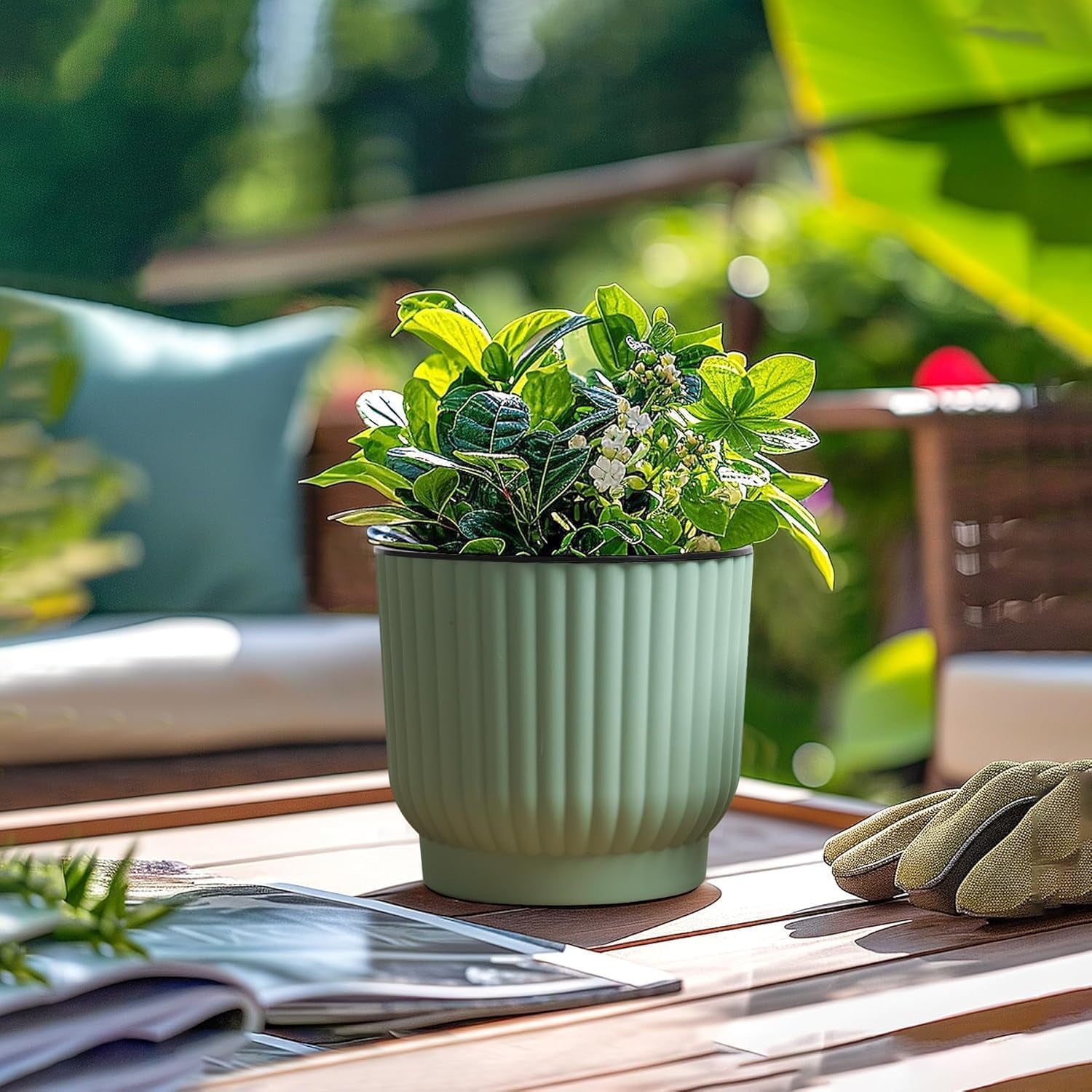 4.5 Inch Plant Pots Self Watering, 6 Pack African Violet Pots, Small Plant Pots for Plants, Small Indoor Plant Pot, Self Watering Planter for African Violet, Succulents (6 Pack 4.5" Pots, Green)