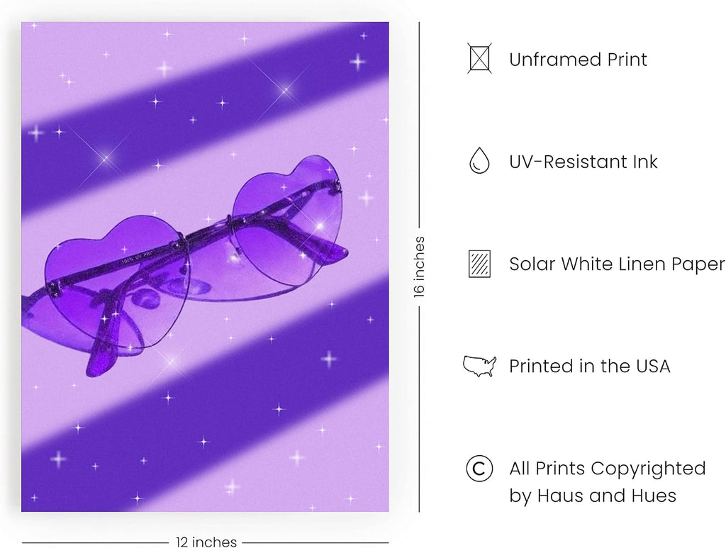 Sunglass Art - Purple Aesthetic Room Decor & Cool Posters for Neon Wall Art - UNFRAMED 12X16