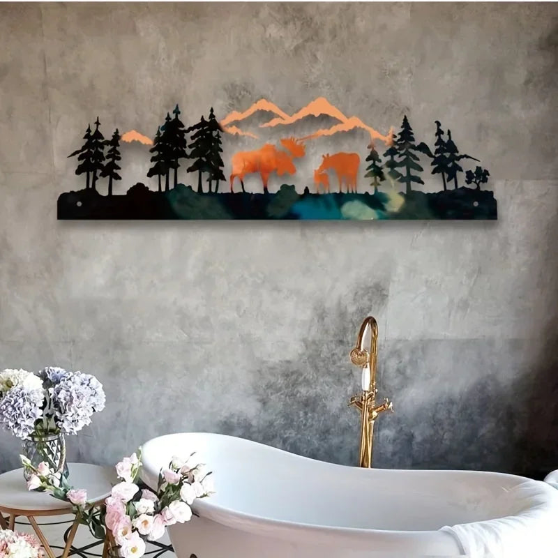 Metal Crafts Metal Wall Decoration, Home Decoration Art Forest Moose Living Room Interior Decoration Ornaments Wall Decoration