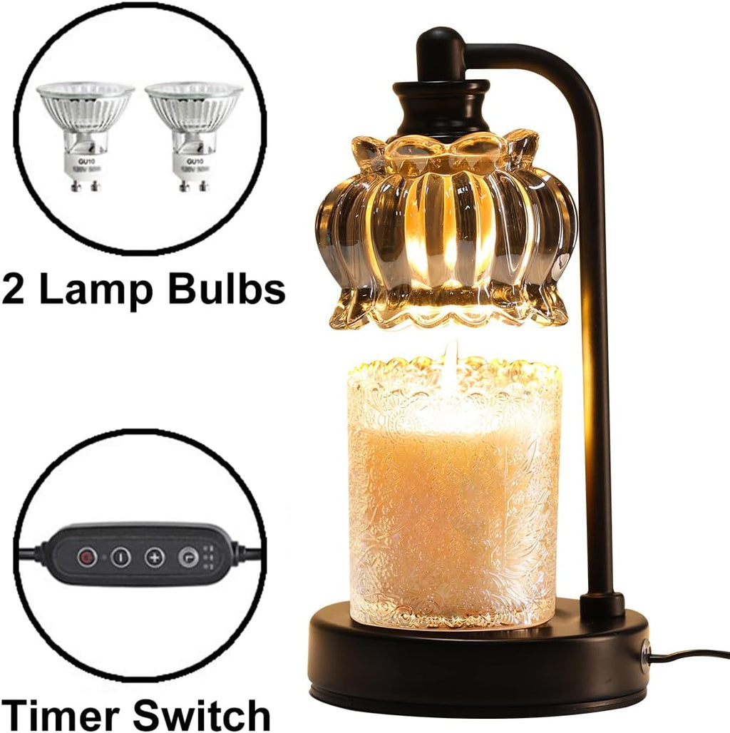 Candle Warmer Lamp with Timer, Dimmable Candle Lamp Wax Melt Warmer with 2 Bulbs, Electric Candle Warmer Lamp for Bedroom Living Room House Warming Gifts for Women Mom