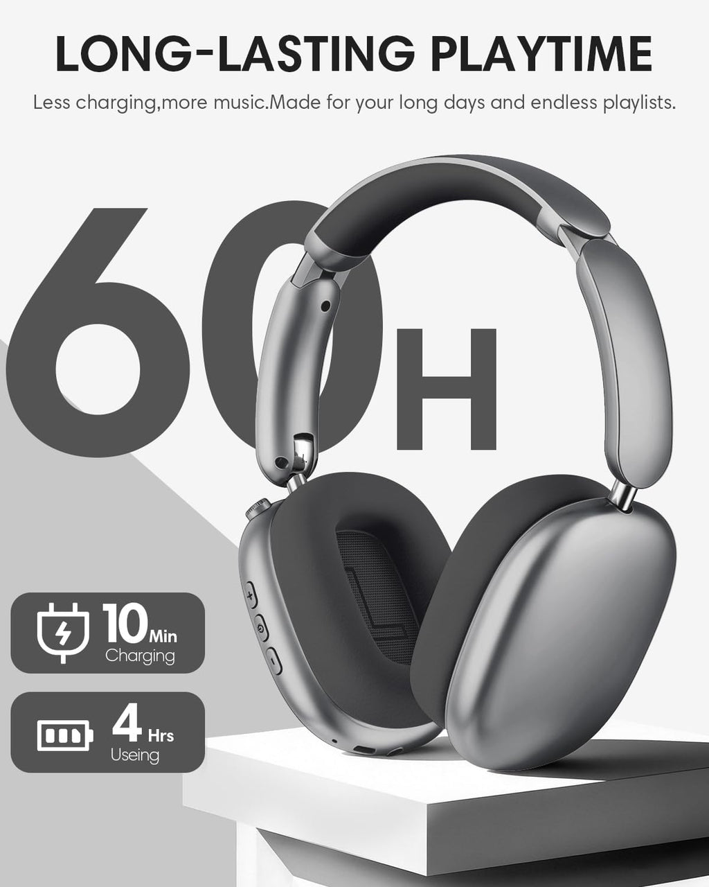Y02 Active Noise Cancelling Headphones, Wireless Over-Ear Bluetooth 5.4 Headphones with Microphone, 60H Playtime, Hi-Res Audio, Big Bass, Foldable Lightweight for Travel Home Office, Grey