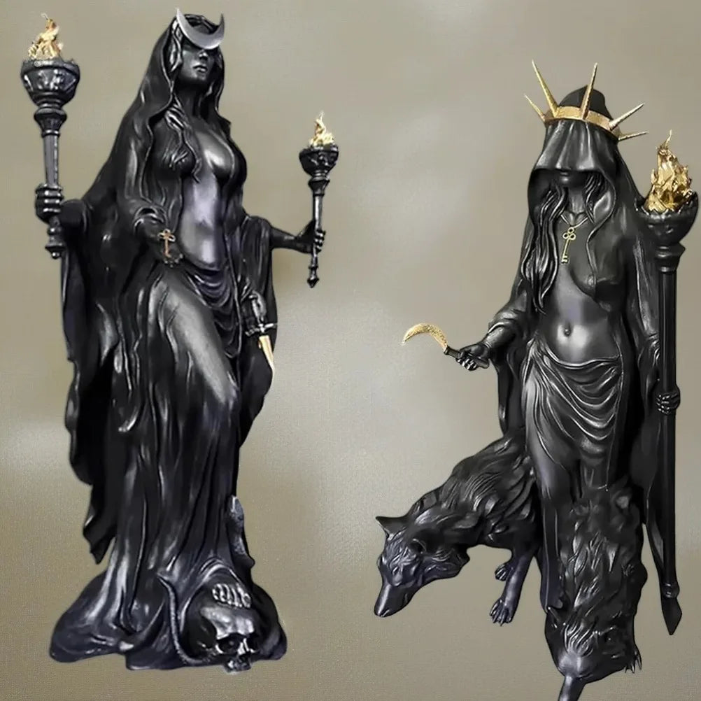 Witch Statue Halloween Decoration Greek Goddess Statue Home Decoration Modern Magic Hound Resin Sculpture Decoration